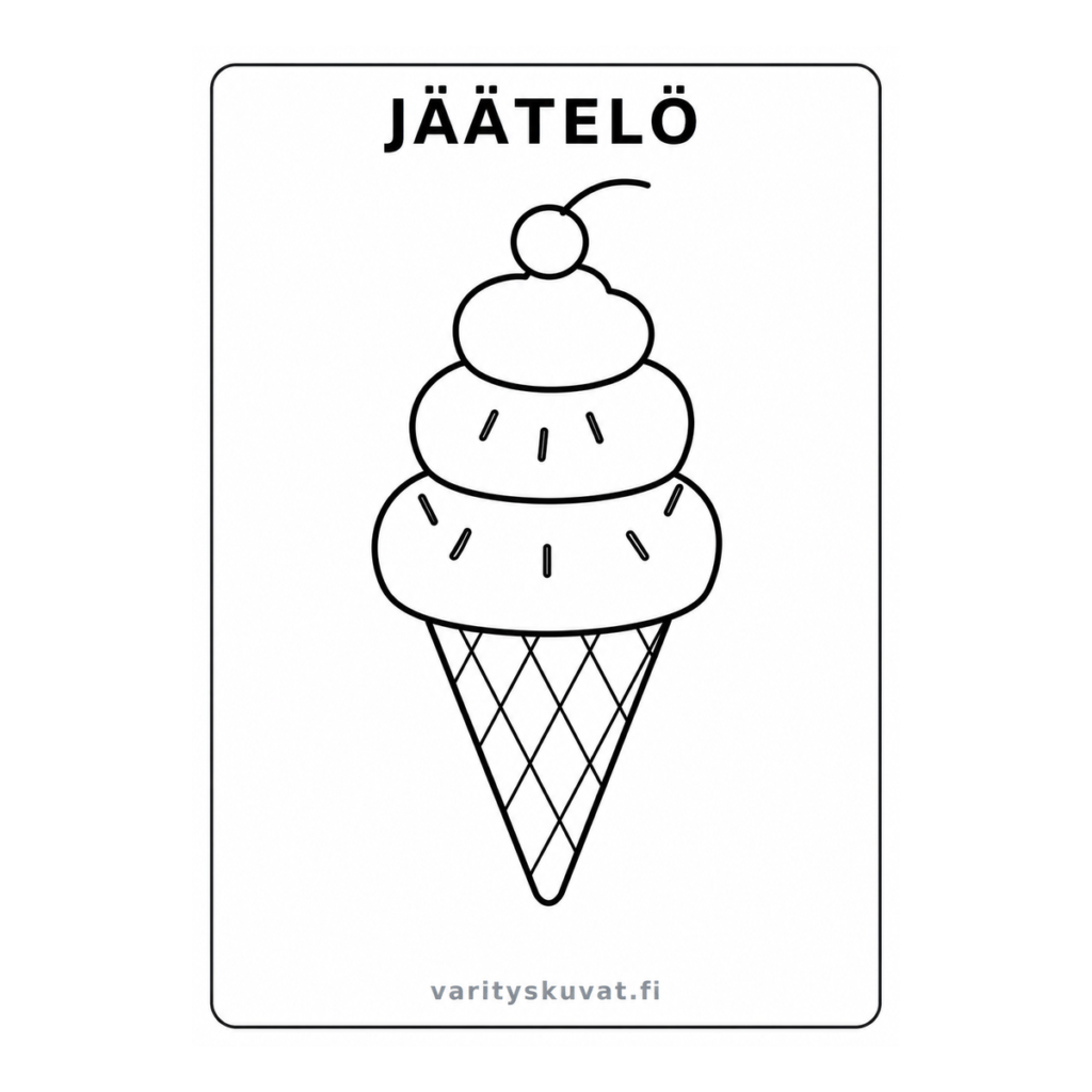 Iso jäätelötötterö värityskuva tulostettavaksi
