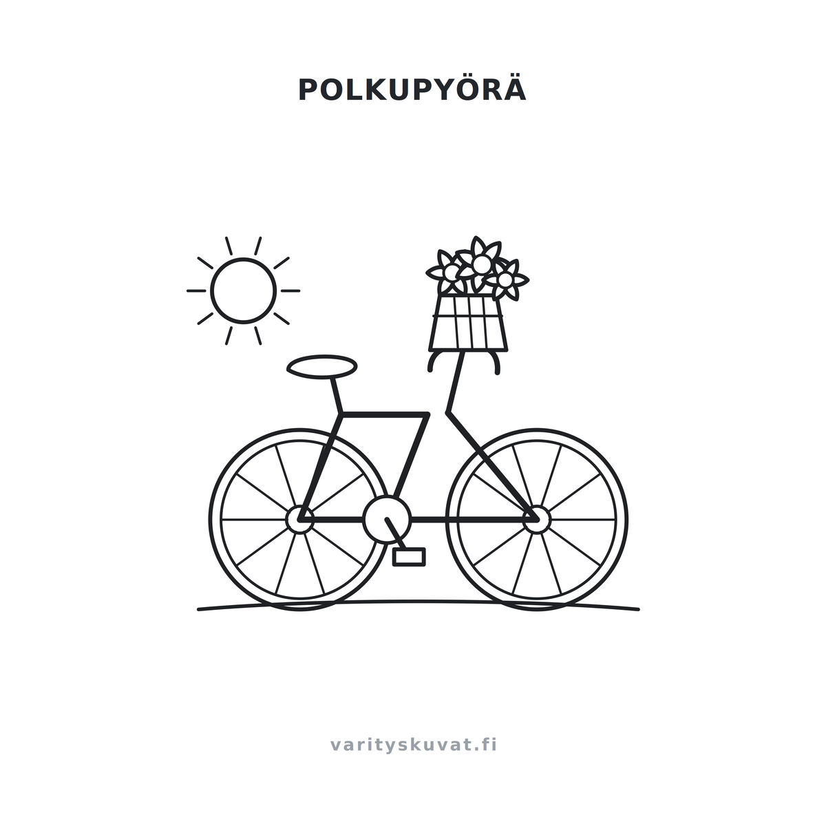 Polkupyörä värityskuva lapsille