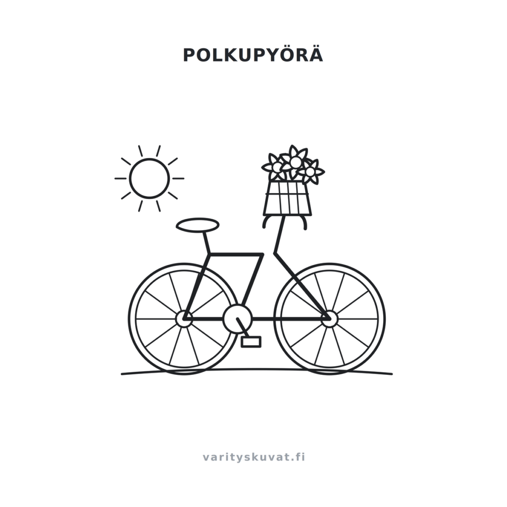 Polkupyörä ja kukkakori värityskuva