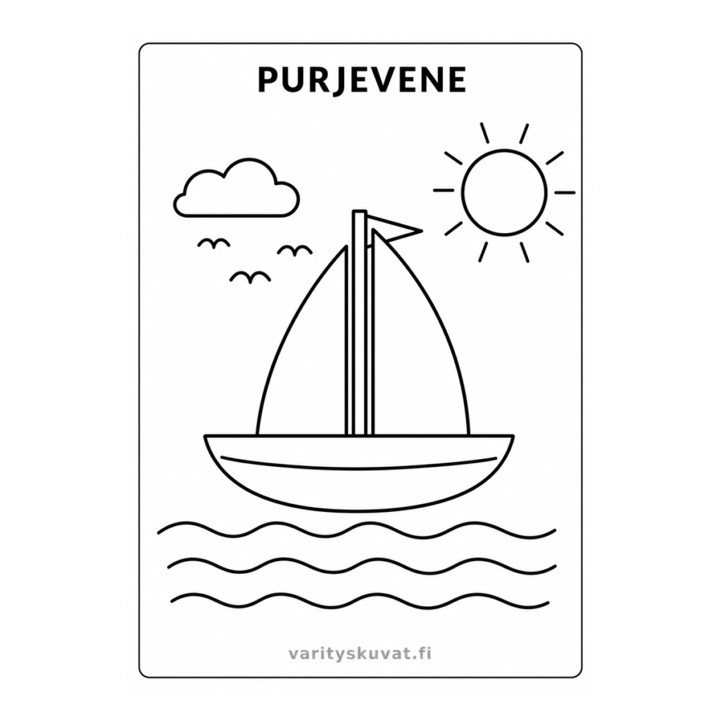 Purjevene merellä värityskuva tulostettavaksi