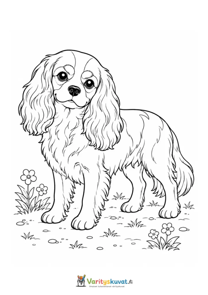 Cavalier kingcharlesinspanieli värityskuva