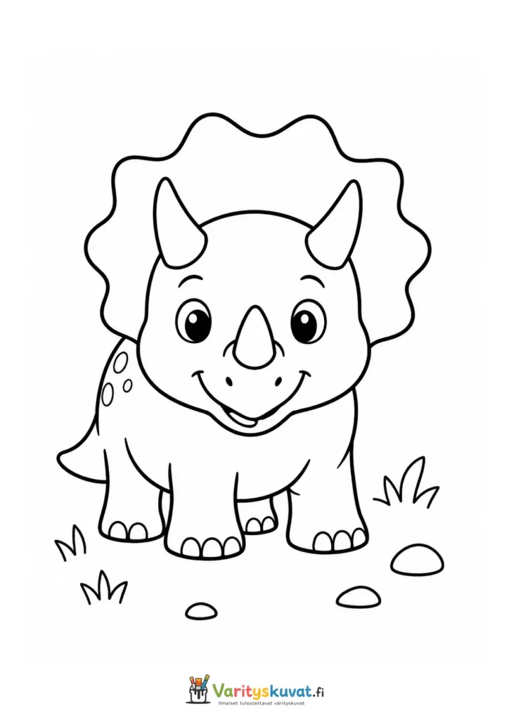 Söpö hymyilevä triceratops seisomassa ruohikolla