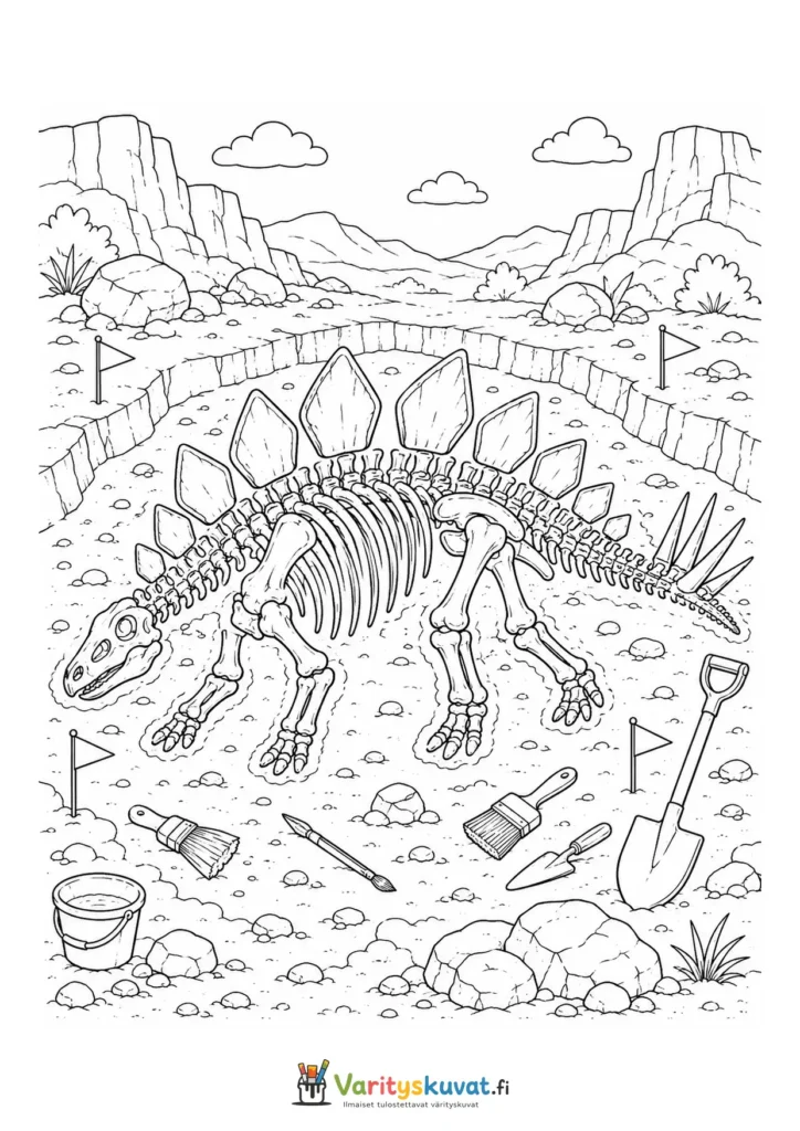 Stegosauruksen luuranko dinosaurusfossiilien kaivausalueella