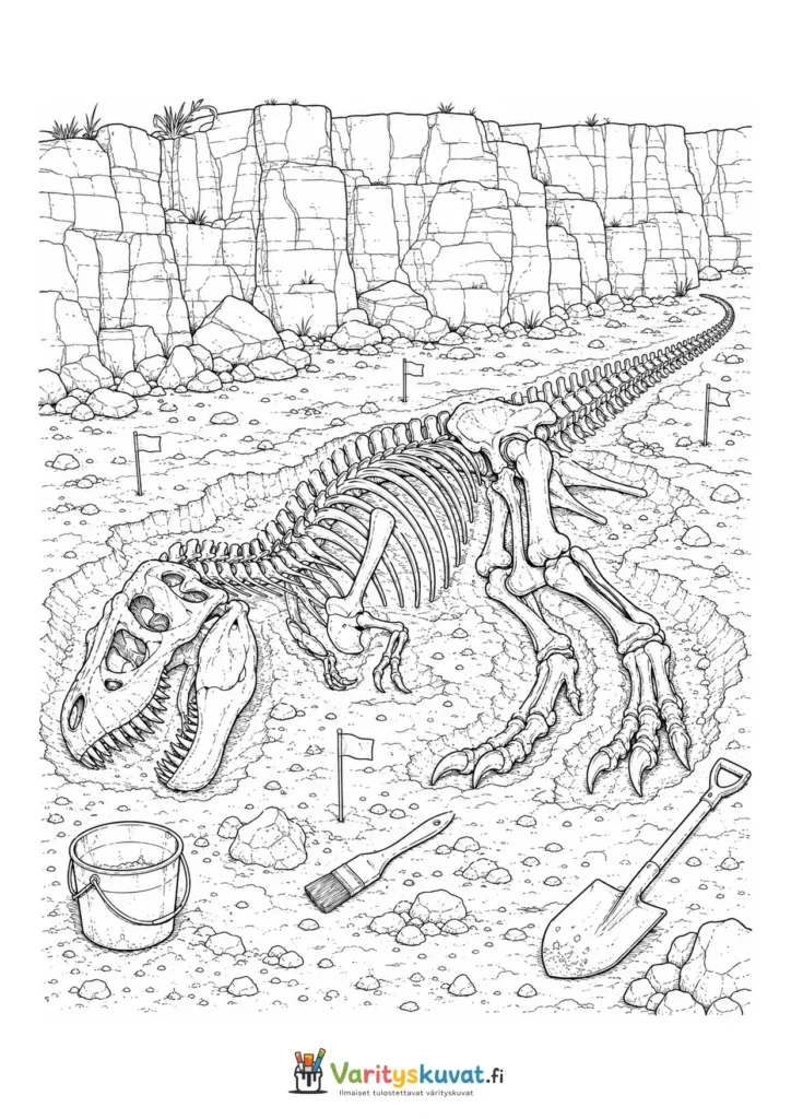 T-rexin luuranko dinosaurusfossiilien kaivausalueella