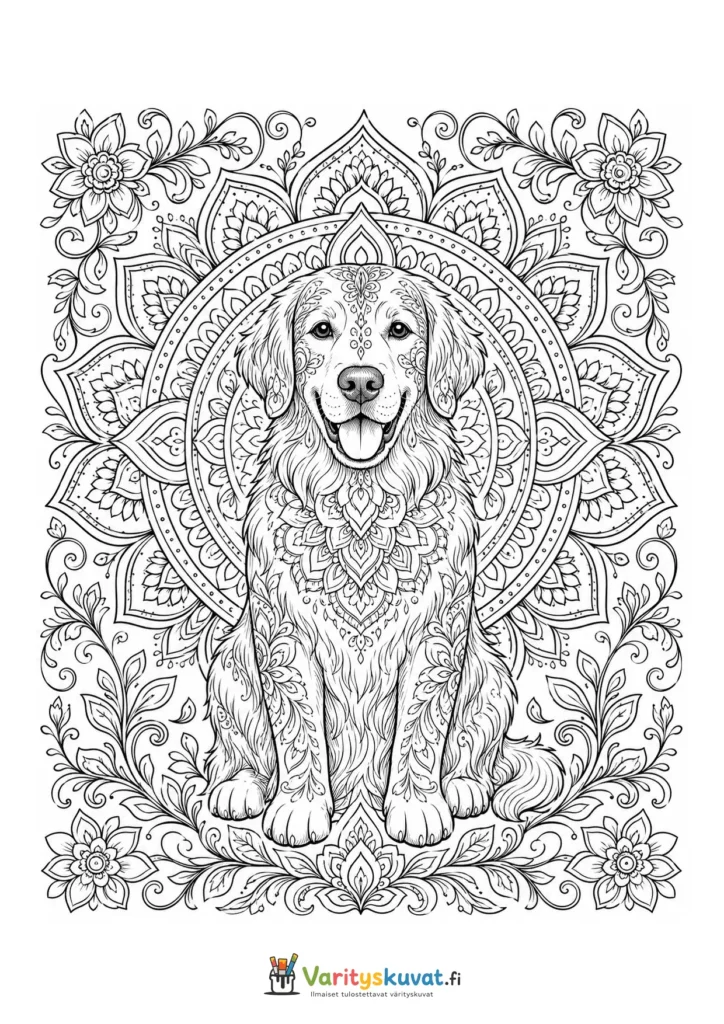 Mandala-koira aikuisille värityskuva