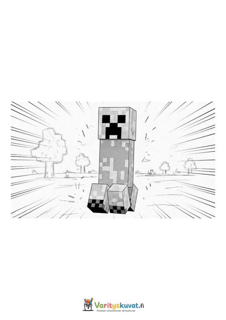 Minecraft Creeper seisoo yksin avoimella niityllä.