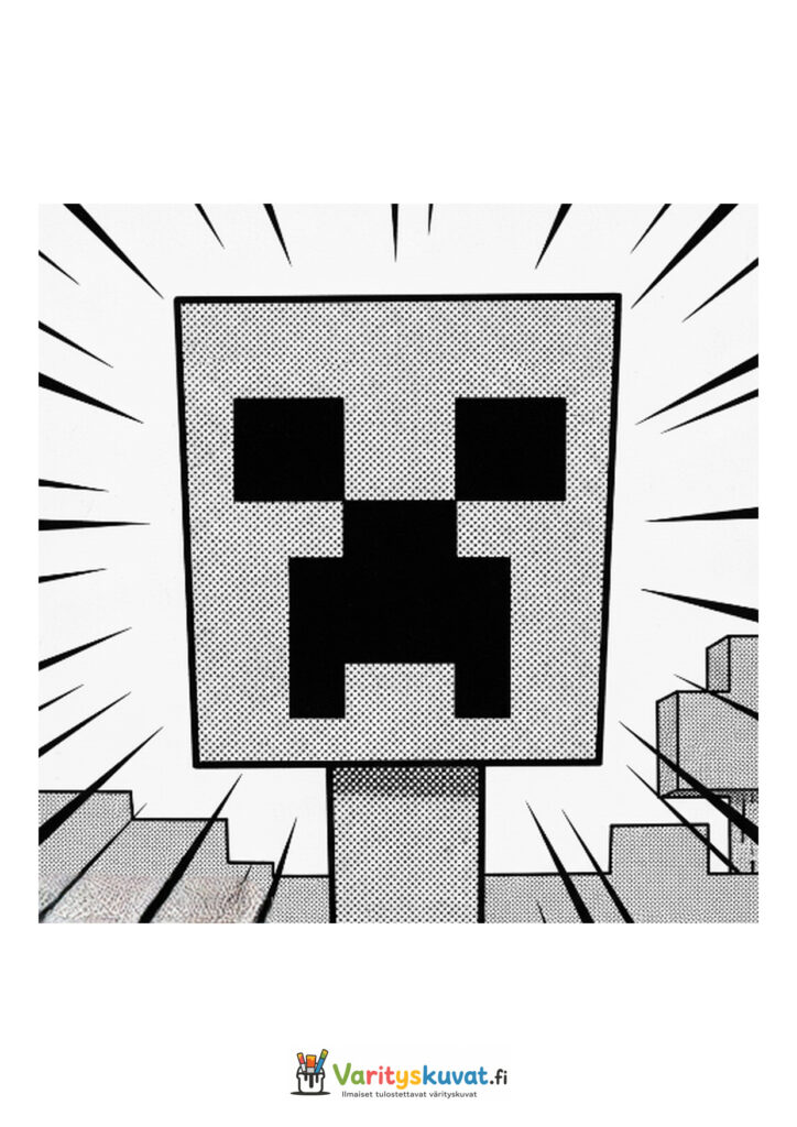 Minecraft Creeperin neliömäiset kasvot näkyvät lähikuvassa.