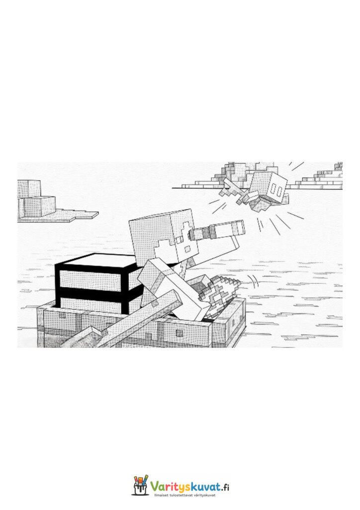 Minecraft-hahmo tähtää aseella ilmassa lentävää olentoa.