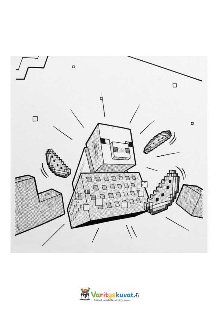 Minecraft-kyläläinen seisoo kaupankäyntipöydän ääressä smaragdien ympäröimänä.
