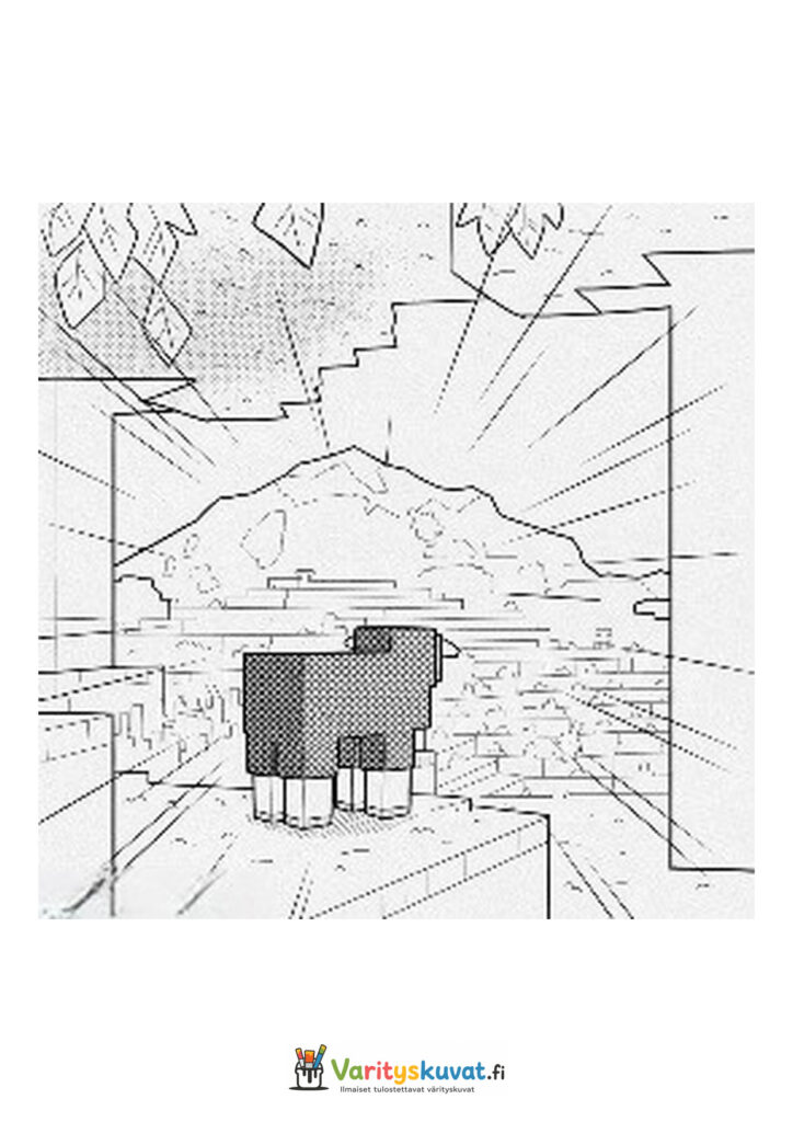 Minecraft-lammas katsoo vuoristomaisemaa korkean kallion reunalta.