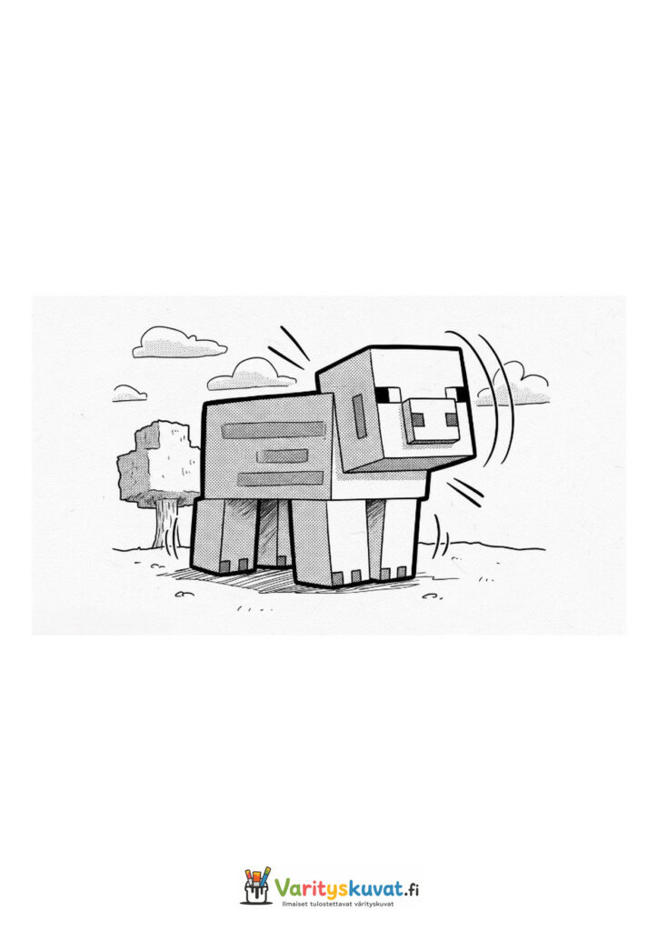Minecraft-vyötiäinen kävelee puun ja niityn lähellä.